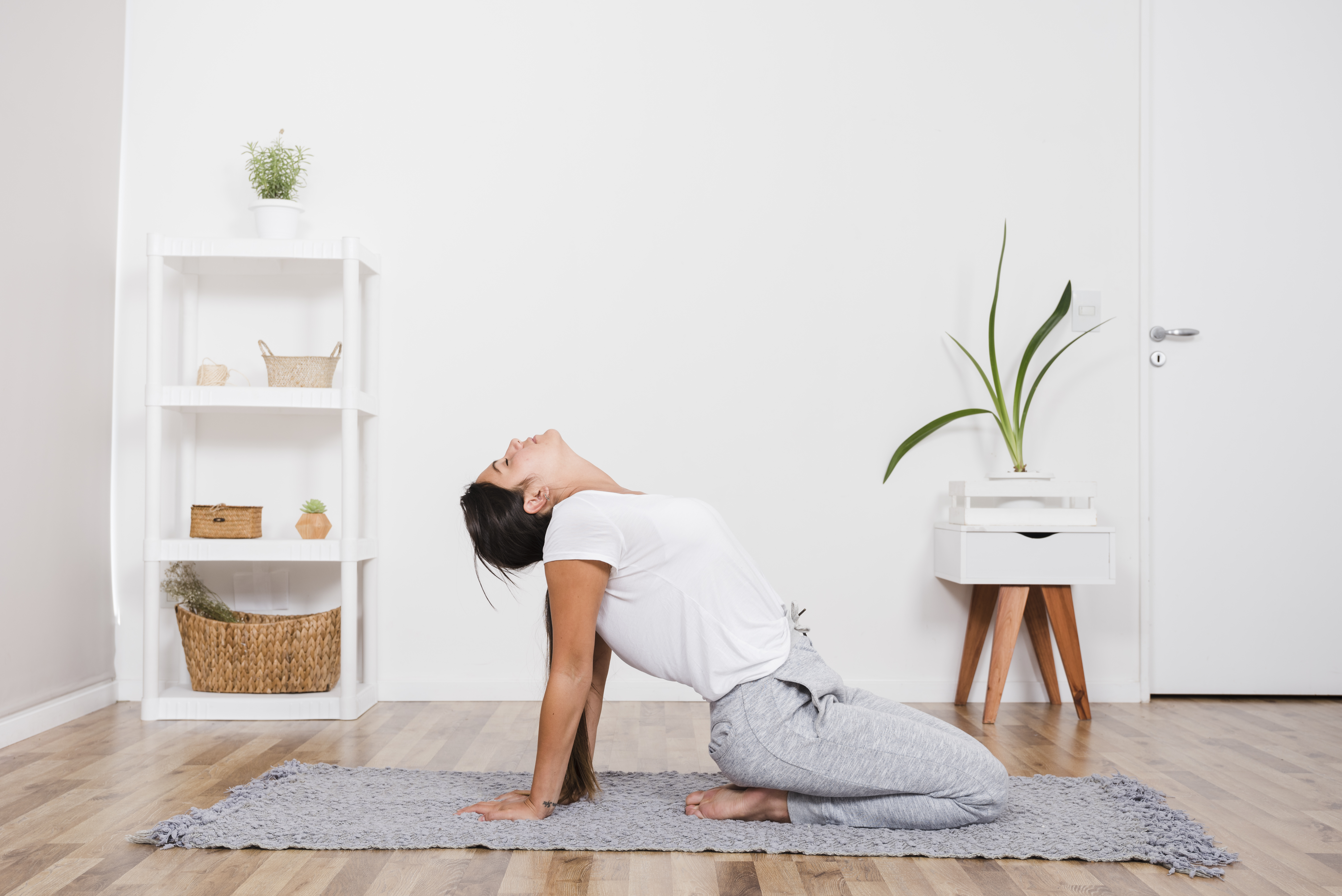 woman breathing at home